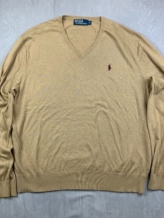 Polo Ralph Lauren Other - Ralph Lauren Polo Mens Sweater XL Beige Tan V-Neck Long Sleeve Cotton Cashmere